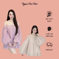IZZI DRESS- Đầm Bí Trễ Vai Tay Phồng Tiểu Thư, Đầm Trễ Vai Tay Dài Dáng Suông Ngâu For her