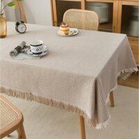 J01_Khăn trải bàn hình chữ nhật/tròn cotton&lanh Morandi organic họa tiết vintage có tua phong cách Bắc Âu