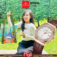 JA-1395 đồng hồ nữ dây da nâu + freegift | Julius Official