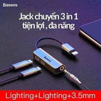 Jack chuyển đổi Lightning sang Dual Lightning + Audio AUX 3.5mm Baseus L52 cho iPhone/ iPad - 005131