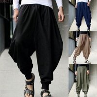 Japanese Style Men's Casual Harem Trousers Baggy Hakama Pants for Street Fashion