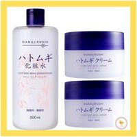 【Japan】Hana-in Mugiwara Cream 100g & Mugiwara Toner 500ml for Face and Body, Clear Skin, Family Use, Moisturizing Lotion & Gel 3 Piece Set . Unscented and Suitable for Men and Women.