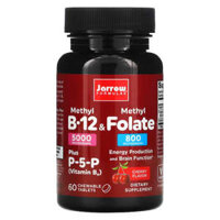 Jarrow Formulas Methyl B-12 & Methyl Folate Cherry Flavor 5000 mcg / 800 mcg 60 Chewable Tablets