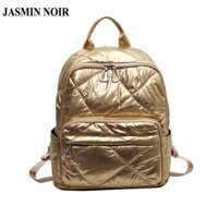 Jasmin NOIR Da PU Xếp Ly Ba Lô Nữ Thường Ngày Xô Lớn Đệm Xuống Nhẹ Túi Đi Học Túi Du Lịch