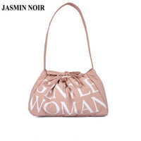 Jasmin NOIR Len In Chữ Túi Đeo Vai Nữ Dây Rút Thông Thường Túi Xách Xô Nhỏ Túi Đeo