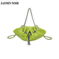 Jasmin NOIR Nữ Thương Hiệu Da PU Túi Đeo Ngang Dây Xích Tua Rua Vỏ Nhỏ Kim Loại Dây Rút Tua Rua Đảng Túi Ly Hợp