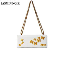 Jasmin NOIR PU Túi Đeo Vai Nữ Đinh Tán Bướm Mori Giải Trí Dây Xích Baguette Túi Đeo Ngang
