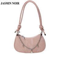 Jasmin NOIR Túi đeo vai nữ bằng da PU Dây chuyền thông thường Túi xách ngọc trai Hobos Túi đeo