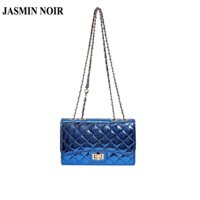 Jasmin noir Túi Xách Đeo Vai Bằng Da Bóng Chần Bông Sọc Caro Khóa Nắp Nhỏ Thời Trang Cho Nữ