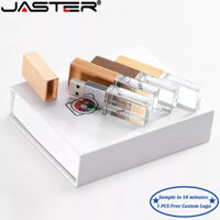 Jaster (1 CÁI Logo tùy chỉnh miễn phí) Crystal USB 2.0 Flash Drive 128GB Gỗ + Hộp Memory Stick 64GB Bút khắc Laser 3D D