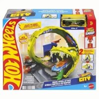 JBM63 Hot Wheels Toy Car Track Set, Snake Gas Station Playset