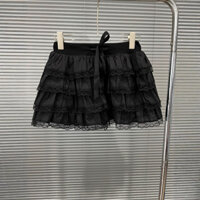 JC5W 2025Spring New Fashion Lace Trim Cake Skirt Elastic Waist Belt a Women's Short Skirt