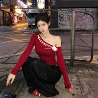 [Jcaaap] Áo thun dài tay in chữ mèo hoạt hình thời trang dành cho nữ Crop Top [ISO]