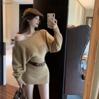 [Jcaaap] Đầm len dệt kim dài tay lười biếng (Không có thắt lưng) [ISO]