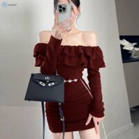 [Jcaaap] Không có thắt lưng Váy Mini cổ tròn hở vai gợi cảm mùa thu [ISO]