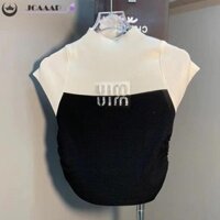 Jcaaap Nữ Màu Khối Nửa Cổ Rùa Áo Thun Nữ Tay Ngắn Dệt Kim Top Gdo