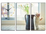 Tranh đồng hồ Suemall-Mèo con và chiếc bình hoa-DV140301
