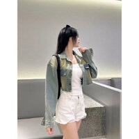 JEAGOVN Áo Khoác Jean Nữ Croptop Trơn Denim Dáng Ngắn Màu Bụi Có Ảnh Thật Jacket Women