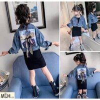 (jean baby) áo khoác  jean bé gái phối kèm áo body váy dài cho bé (13-25kg)