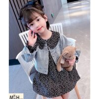 (jean baby) Sét bộ áo khoác bò kèm váy hoa nhí mềm mát cho bé gái (15-28kg)