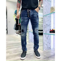 Jeans nam xanh rách vá vảy sơn - 30