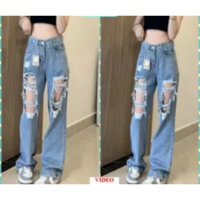 Jeans nữ rách dài ống xuông