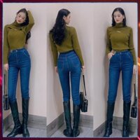 [Jeans thiết kế] Quần jeans nữ, quần bò skinny trơn, lưng cao túi chéo 1 khuy. Mã B1150