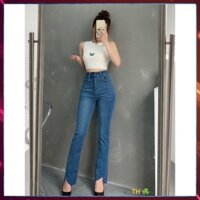 [Jeans thiết kế] Quần jeans nữ, quần bò ống vẩy, lưng cao túi chéo cắt gấu. Mã B2150