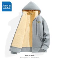 Jeanswest Áo khoác nam lót nỉ, áo khoác cardigan mùa đông, vải lông cừu