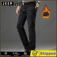 Jeep Spirit Jeans Nam Lông Dày Quần Ấm Áp Rời Thẳng Co Giãn Quần Plus Kích Thước