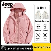 Jeep SPIRIT Mùa Đông Chống Gió Chống Thấm Nước Nam Nữ Áo Khoác 1 + 1 Bộ Áo Khoác zip pocket3 Trong 1 Đa Năng Thể Thao Ngoài Trời Đi Bộ Đường Dài Áo Khoác