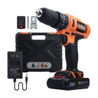 JelBo 21V MAX Cordless Drill Driver Kit, 3/8 Inch Impact Drill, Variable Speed Drill Driver Set with Electricity Container