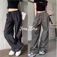 Jena.store Quần Dài Chất Gió Cao Cấp, Quần Dù Dáng Thụng Ống Rộng Thiết Kế Dây Rút Nam Nữ Unisex
