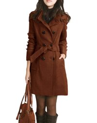 Jenkoon Women's Winter Double Breasted Stand Collar Button Pea Coat Trench Coat with Belt