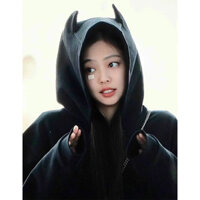 Jennie Same style black little devil coperni Women's Hooded Sweatshirt Pullover Casual Top