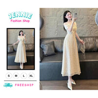 🛍JENNIE SHOP🛍 🛍Đầm Váy Nữ🛍 Đầm thời trang nữ chất ren 2 lớp tay ngắn hở vai cổ vuông váy dài dáng xòe thiết kế tiểu