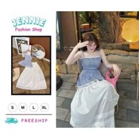 🛍JENNIE SHOP🛍 🛍Đầm váy nữ🛍 Set váy maxi nữ áo 2 dây nhúng ngực chất kate sọc caro mix chân váy lụa dài dáng xòe phon