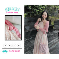 🛍JENNIE SHOP🛍 🛍Đầm Váy Nữ🛍 Đầm thời trang nữ mặc đi chơi chất linine cao cấp sọc caro cổ yếm dây váy maxi kèm khoác