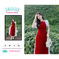 🛍JENNIE SHOP🛍 🛍Set Bộ Nữ🛍  Sét áo dài thời trang nữ mặc Tết chất NHUNG CỨNG cổ yếm phối tay bèo mix chân váy voan tơ