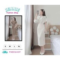 🛍JENNIE SHOP🛍 🛍Set Váy Nữ🛍  Set váy thời trang nữ chất cotton lạnh áo cổ tròn tay cánh dơi mix chân váy ôm boddy xẻ