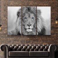 JESC 3 Panel Canvas Wall Art Blue Eyes Wild Animals Lion Black White Lion King Wall Paintings Canvas Poster for Wall Decor for Men Living Room Bedr...