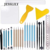 JESSLILY Bộ dụng cụ đất sét mô hình , Cao su và kim loại Trắng, vàng, xanh, đen, bạc, gỗ Dụng cụ điêu khắc đất sét, Bộ dụng cụ chấm gỗ Phụ kiện đồ gốm