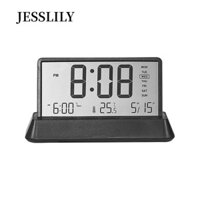 JESSLILY Đồng hồ báo thức trong suốt , Đồng hồ để bàn LCD kỹ thuật số 12 / 24H, Đồng hồ bàn im lặng sáng tạo đa chức năng