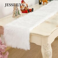JESSLILY Faux Fur Table Runner, 183x37cm Trang trí bàn ăn Ngày lễ Bàn trắng chạy, Chủ đề lễ hội chất lượng cao Lông xù mềm tại nhà Bàn chạy tủ