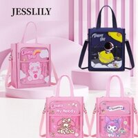 JESSLILY Túi đi học , Ba lô vải chống nước đa chức năng, Dây kéo Kuromi Melody Cinnamoroll Túi đựng hồ sơ a4 di động dành cho học sinh