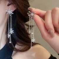 [Jewbeauty] Bông tai tua rua bông tuyết kim cương Giáng sinh thời trang cao cấp tất cả các đinh tán nữ thiểu số bông tai gió lạnh