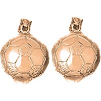 Jewels Obsession Soccer Earrings | 14K Rose Gold 3D Soccer Ball Lever Back Earrings - Made in USA