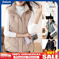 [Jhelum.]Phụ Nữ Cotton Áo Cổ Đứng Có Mũ Trùm Đầu Áo Khoác Không Tay Rời Phù Hợp Với Màu Trơn Dây Kéo Đóng Áo Vest Ngắn Áo Khoác Ngoài