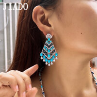 Jiado Bohemian Phong Cách Xanh Trắng Zircon Đá Kẻ Sọc Trắng Mạ Vàng Lớn Dài Thả Tòn Ten Tua Rua Bông Tai Retro Nữ Trang Sức Cho Tiệc Cocktail Tối G167