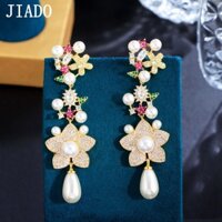 Jiado Micro Kẻ Sọc Đầy Màu Sắc Zircon Ngọc Trai Hoa Quý Giá Bông Tai Thả Vàng Mạ Dài Tua Rua Tòn Ten Bông Tai Nữ Bữa Tối Trang Sức Cho Giáng Sinh G15